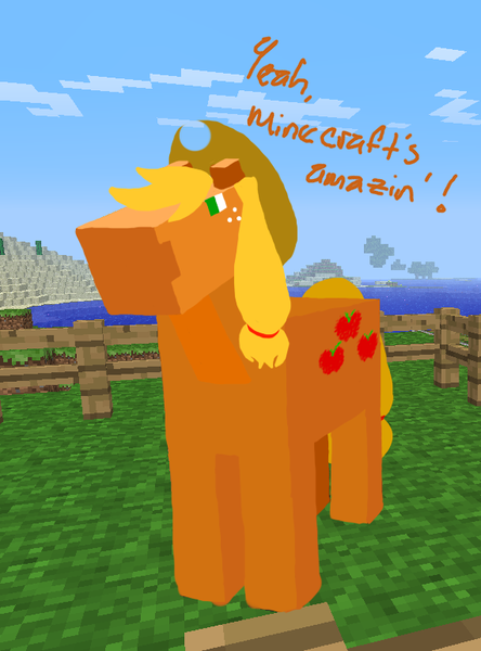 Size: 571x771 | Tagged: applejack, artist:grim-tales, derpibooru import, minecraft, safe, solo