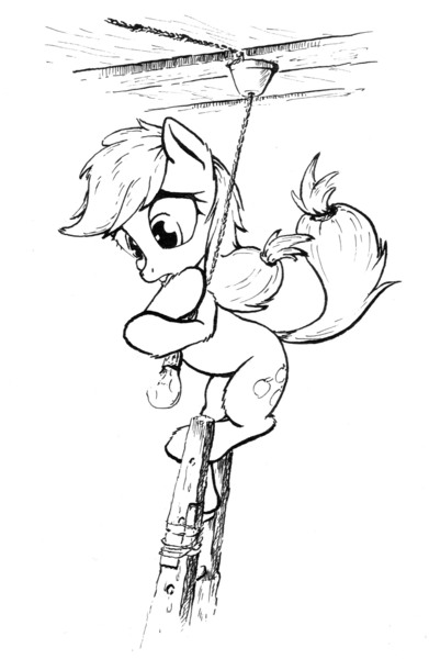 Size: 1333x2044 | Tagged: applejack, artist:mcstalins, ladder, monochrome, safe, solo, traditional art, vertigo