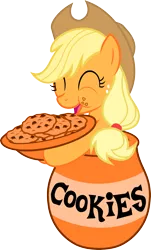 Size: 3124x5189 | Tagged: applejack, artist:filpapersoul, cookie, cookie jar, cookie jar pony, derpibooru import, eating, eyes closed, food, messy eating, safe, simple background, solo, transparent background, vector