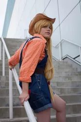 Size: 427x640 | Tagged: anime expo, applejack, artist:grim-tales, cosplay, derpibooru import, human, irl, irl human, overalls, photo, safe, solo