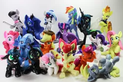 Size: 900x600 | Tagged: safe, artist:dustysculptures, derpibooru import, apple bloom, applejack, derpy hooves, fluttershy, octavia melody, pinkie pie, princess luna, queen chrysalis, rainbow dash, rarity, scootaloo, spitfire, sweetie belle, trixie, twilight sparkle, twilight sparkle (alicorn), vinyl scratch, alicorn, changeling, pony, bipedal, cutie mark crusaders, female, mare, sculpture