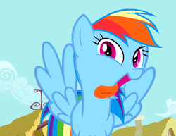 Size: 700x540 | Tagged: safe, derpibooru import, screencap, rainbow dash, pegasus, pony, a bird in the hoof, animated, cute, dashabetes, female, mare, open mouth, rainbow dash is best facemaker, silly, silly pony, solo, tongue out