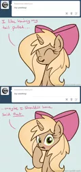 Size: 700x1468 | Tagged: safe, artist:biscuitpone, derpibooru import, oc, oc:custard cream, unofficial characters only, pony, unicorn, ask custard cream, 2 panel comic, ask, blushing, comic, female, mare, solo, tumblr