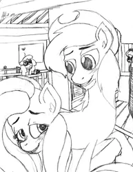 Size: 2550x3300 | Tagged: artist:andythelazysheep, derpibooru import, fluttershy, monochrome, safe, saloon