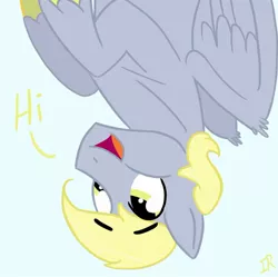 Size: 852x847 | Tagged: artist:ordinarydraw, artist:when-we-say-goodbye, derpy hooves, dopey hooves, hi, rule 63, safe, solo, upside down