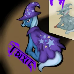 Size: 1000x1000 | Tagged: semi-grimdark, artist:cytozire, derpibooru import, trixie, pony, unicorn, blood, female, mare, mirror, smiling, solo