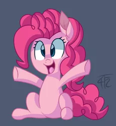 Size: 1288x1392 | Tagged: safe, artist:wildberry-poptart, derpibooru import, pinkie pie, earth pony, pony, cute, diapinkes, ear fluff, female, gray background, happy, mare, open mouth, simple background, sitting, smiling, solo