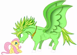 Size: 1024x739 | Tagged: broly, crossover, derpibooru import, dragon ball z, fluttershy, ponified, safe, scared, terrified, this will end in tears, vic mignogna