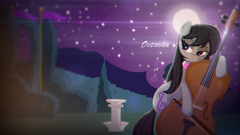 Size: 1920x1080 | Tagged: artist:albusonita, artist:killryde, cello, derpibooru import, lens flare, moon, musical instrument, night, octavia melody, outdoors, safe, solo, vector, wallpaper