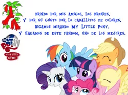 Size: 771x577 | Tagged: safe, derpibooru import, applejack, fluttershy, pinkie pie, rainbow dash, rarity, twilight sparkle, bronies chile, chile, fandom, mane six, spanish