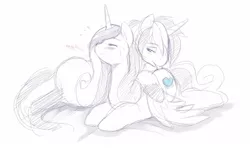 Size: 1120x665 | Tagged: suggestive, artist:ende26, derpibooru import, princess cadance, shining armor, bedroom eyes, blushing, cute, eyes closed, female, grayscale, licking, lying, lying down, male, moaning, monochrome, neo noir, partial color, prone, shiningcadance, sketch, spread wings, straight, tongue out