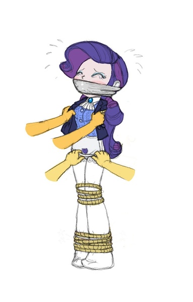 Size: 651x1020 | Tagged: grimdark, questionable, artist:carnifex, derpibooru import, rarity, human, equestria girls, abuse, assisted exposure, bondage, breasts, cloth gag, clothes, fear, gag, humanized, humiliation, imminent rape, implied rape, panties, pubic hair, raribuse, rope, underwear, undressing, violence