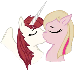 Size: 460x430 | Tagged: alicorn, alicorn oc, bust, derpibooru import, eyes closed, female, kissing, lauren faust, lesbian, mare, meghan mccarthy, oc, oc:fausticorn, shipping, simple background, staff shipping, suggestive, transparent background, unofficial characters only