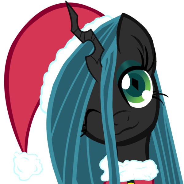 Size: 894x894 | Tagged: artist:themightysqueegee, christmas ponies, cute, cutealis, derpibooru import, hat, queen chrysalis, safe, santa hat, solo, source needed, wink