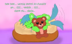 Size: 820x512 | Tagged: artist:mr tiggly the wiggly walnut, derpibooru import, drool, fluffy pony, safe, sleeping, teddy bear