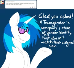 Size: 1280x1182 | Tagged: artist:sketchynatmod, ask, ask transdjpon-3, derpibooru import, explanation, glasses, lgbt, record scrape, safe, solo, transgender, trans vinyl, tumblr, vinyl scratch