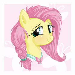 Size: 2000x2000 | Tagged: safe, artist:vird-gi, derpibooru import, fluttershy, alternate hairstyle, braid, portrait, smiling, solo