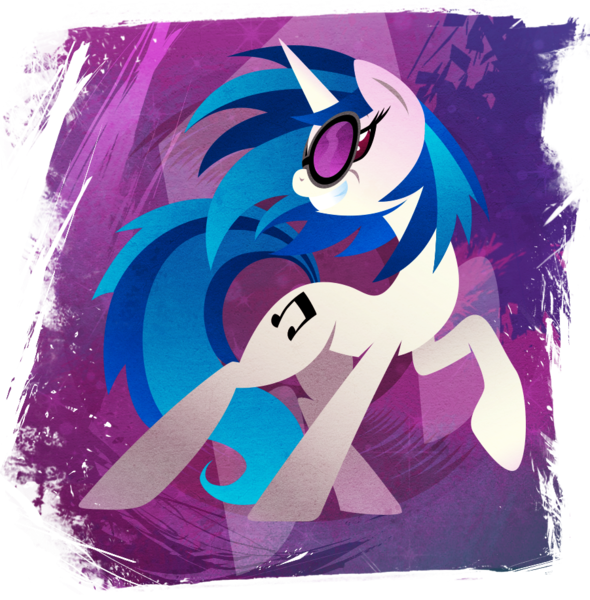 Size: 901x916 | Tagged: safe, artist:rariedash, derpibooru import, vinyl scratch, pony, unicorn, cutie mark, cutie mark background, female, grin, hooves, horn, lineless, mare, raised hoof, smiling, solo, sunglasses, teeth