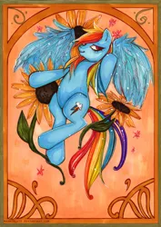 Size: 590x835 | Tagged: artist:madblackie, derpibooru import, portrait, rainbow dash, safe, solo, sunflower