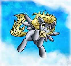 Size: 1927x1795 | Tagged: safe, artist:princesssilverglow, derpibooru import, derpy hooves, pegasus, pony, female, mail, mare, mouth hold, solo