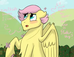Size: 1616x1252 | Tagged: artist:ordinarydraw, artist:when-we-say-goodbye, ask, ask buttahscotch, blushing, butterscotch, fluttershy, rule 63, safe, solo, tumblr