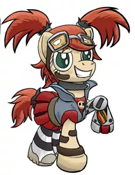 Size: 691x889 | Tagged: amputee, artist:bob0505, borderlands, borderlands 2, crossover, derpibooru import, gaige, goggles, mechromancer, pigtails, ponified, safe, solo