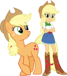 Size: 2884x3250 | Tagged: safe, artist:vector-brony, derpibooru import, applejack, equestria girls, boots, clothes, cowboy boots, cowboy hat, crossed arms, crossed hooves, denim skirt, freckles, hat, human ponidox, self ponidox, shoes, simple background, skirt, square crossover, stetson, transparent background, vector