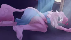 Size: 1920x1080 | Tagged: anthro, artist:weisdrachen, barefoot, blanket, breasts, cute, feet, female, fetish, foot fetish, pinkie pie, plantigrade anthro, sleeping, snoring, soles, solo, solo female, strategically covered, suggestive, toes, wallpaper, wallpaper for the fearless