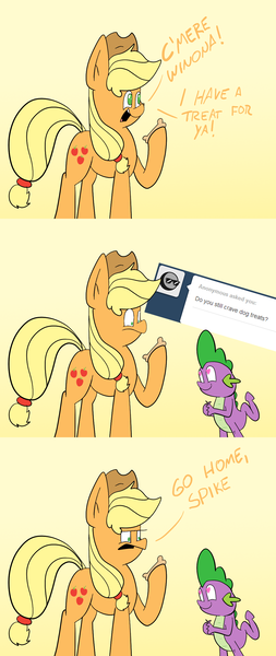 Size: 1000x2376 | Tagged: applejack, artist:fledgex, ask, derpibooru import, safe, spike, text, the right-hand dragon, tumblr, winona