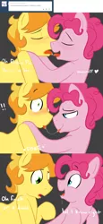 Size: 1280x2793 | Tagged: suggestive, artist:acstlu, derpibooru import, braeburn, pinkie pie, earth pony, pony, accidentally gay, bubble berry, bubbleburn, comic, drool, drool string, everypony's gay for braeburn, follow me to the gay bath house, gay, half r63 shipping, implied erection, kissing, making out, male, mistaken gender, rule 63, shipping, stallion, surprised, tongue out, tumblr
