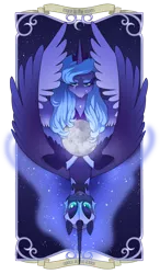 Size: 458x785 | Tagged: artist:dashiana, card, derpibooru import, duality, nightmare moon, princess luna, sad, safe, upside down