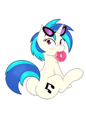 Size: 744x1052 | Tagged: safe, artist:joey darkmeat, artist:spier17, derpibooru import, vinyl scratch, pony, unicorn, .svg available, blushing, cutie mark, donut, female, food, glasses, hooves, horn, looking at you, looking back, looking back at you, mare, plot, simple background, sitting, solo, sunglasses, svg, transparent background, vector, vinyl ass