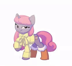 Size: 818x750 | Tagged: safe, artist:carnifex, derpibooru import, oc, oc:velvet, unofficial characters only, pony, unicorn, boots, clothes, female, looking at you, mare, scarf, shoes, simple background, solo, sweater, white background, winter outfit