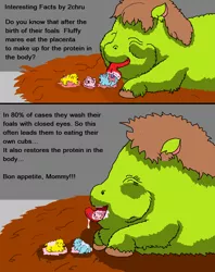 Size: 808x1020 | Tagged: 2 panel comic, artist:artist-kun, comic, derpibooru import, fluffy facts, fluffy pony, fluffy pony foals, fluffy pony grimdark, fluffy pony mother, newborn, semi-grimdark