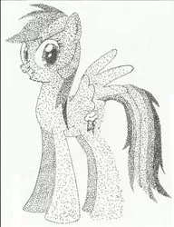 Size: 784x1019 | Tagged: safe, artist:megaartist923, derpibooru import, rainbow dash, pegasus, pony, female, ink, mare, pen, pointillism, solo, stippling, traditional art