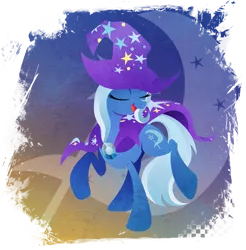 Size: 901x916 | Tagged: safe, artist:rariedash, derpibooru import, trixie, pony, unicorn, cape, clothes, cutie mark, cutie mark background, eyes closed, female, hat, hooves, lineless, mare, open mouth, solo