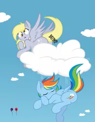 Size: 4083x5242 | Tagged: safe, artist:joey darkmeat, artist:tim015, derpibooru import, derpy hooves, rainbow dash, pegasus, pony, absurd resolution, bubble butt, butt bump, cloud, cloudy, color, female, iron plot, mare, plot