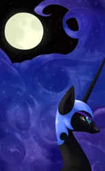 Size: 2200x3600 | Tagged: safe, artist:fikakorv, artist:rebecka-chan, derpibooru import, nightmare moon, alicorn, pony, crying, helmet, moon, night, portrait, solo