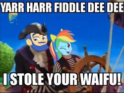 Size: 480x360 | Tagged: safe, derpibooru import, flash sentry, rainbow dash, equestria girls, exploitable meme, flash sentry savior of the universe, flashdash, lazytown, meme, talk like a pirate day, waifu, waifu thief, you are a pirate