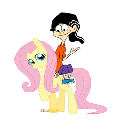 Size: 1007x1047 | Tagged: artist:zilkenian, crossover, derpibooru import, double d, edd, ed edd n eddy, fluttershy, human, riding, safe