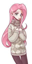 Size: 400x800 | Tagged: argyle, artist:kairean, clothes, derpibooru import, fluttershy, human, humanized, light skin, safe, solo, sweater, sweatershy