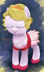 Size: 574x926 | Tagged: safe, artist:a6p, derpibooru import, oc, oc:gene, unofficial characters only, pony, unicorn, broken horn, clothes, dress, solo