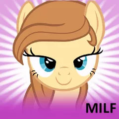 Size: 250x250 | Tagged: safe, derpibooru import, oc, oc:cream heart, unofficial characters only, earth pony, pony, bedroom eyes, female, looking at you, mare, milf, smiling, solo, spoilered image joke, text