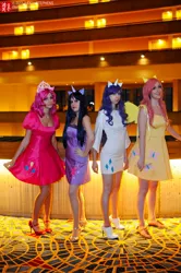 Size: 664x1000 | Tagged: artist needed, safe, artist:breathlessaire, derpibooru import, fluttershy, pinkie pie, rarity, twilight sparkle, human, cosplay, dragoncon, irl, irl human, photo