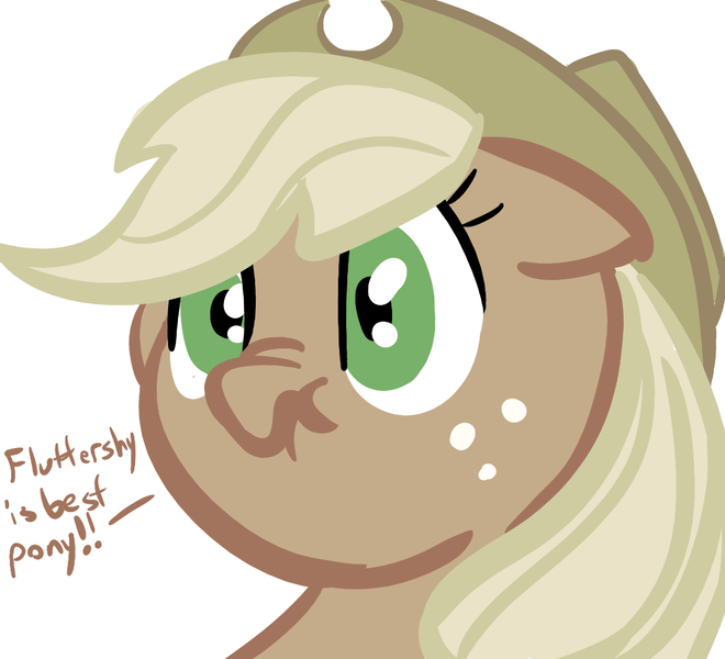 Size: 1100x1000 | Tagged: applejack, artist:tess, best pony, derpibooru import, discorded, fluttershy, heresy, liar face, liarjack, liarjack tells the truth, lies, safe, scrunchy face, solo