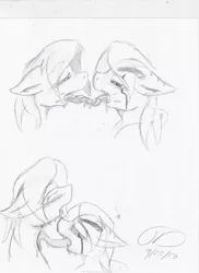 Size: 850x1170 | Tagged: suggestive, artist:digitaldomain123, artist:radiationalpha, derpibooru import, oc, unofficial characters only, blushing, drool, drool string, french kiss, gay, kinky, kissing, long tongue, looking down, male, monochrome, sketch, sloppy kissing, tongue out, traditional art