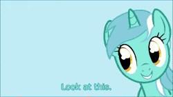 Size: 640x360 | Tagged: animated, bon bon, caption, derpibooru import, lyra finds a blob on the floor, lyra heartstrings, reaction image, safe, sweetie drops