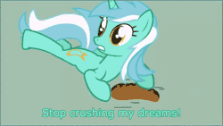 Size: 640x360 | Tagged: safe, derpibooru import, lyra heartstrings, animated, caption, lyra finds a blob on the floor, solo