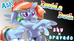 Size: 2500x1395 | Tagged: suggestive, artist:erikura, artist:oze, derpibooru import, rainbow dash, pegasus, pony, belly button, blushing, clothes, female, mare, rainbow shy dash, self ponidox, socks