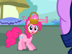 Size: 676x506 | Tagged: animated, basket hat, derpibooru import, faic, hat, jumping, party of one, pinkie pie, safe, screencap, twilight sparkle